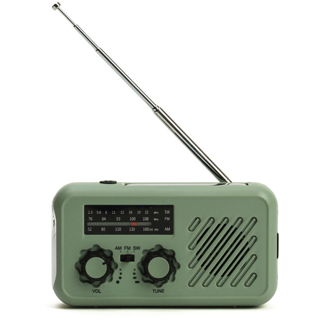 Radio portable avec lampe torche batterie rechargeable USB solaire et dynamo - 1