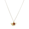 Collier Ginkgo ambre et argent doré - 1