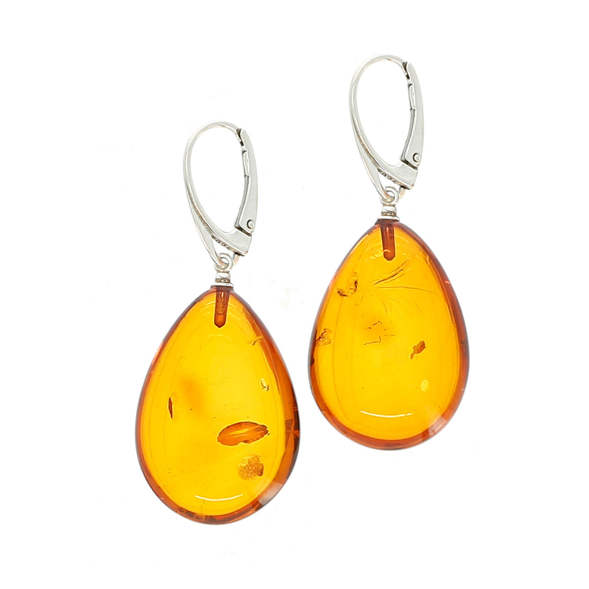 Boucles d'oreilles argent goutte d'ambre - 1