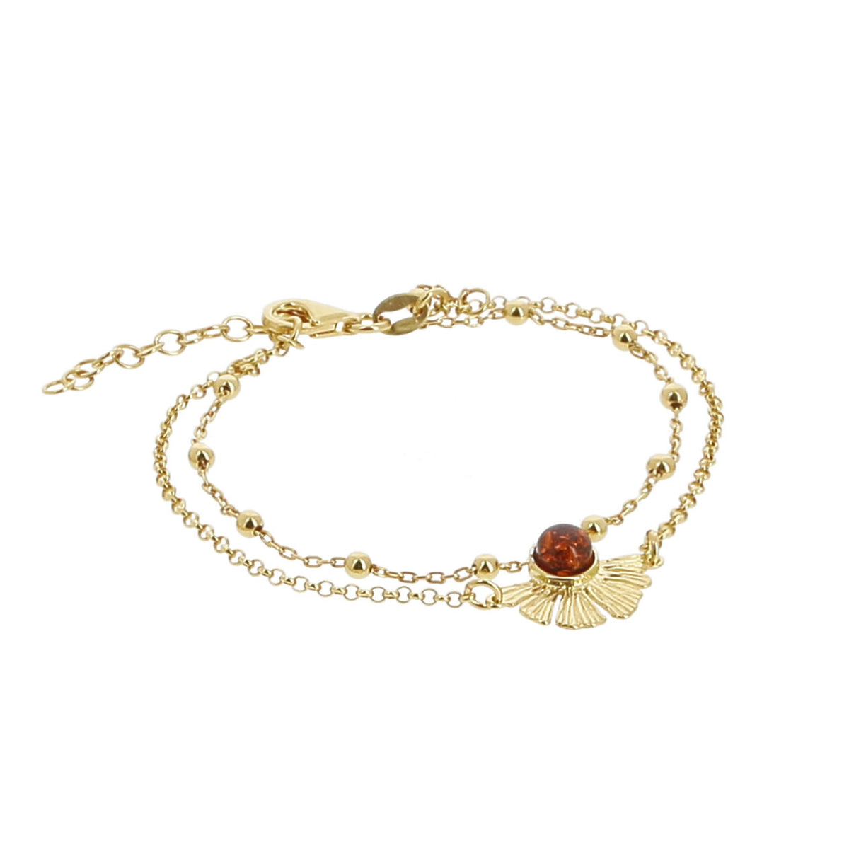 Bracelet doré double Ginkgo ambre - 1
