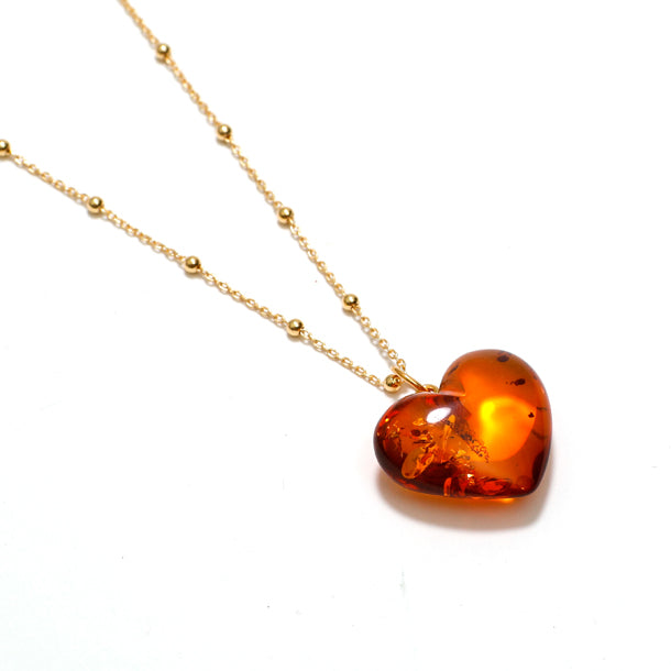 Collier argent doré cœur d'ambre - 1