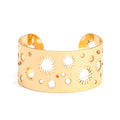 Bracelet manchette Soleil artisanal en acier inoxydable doré et perles de verre - 1