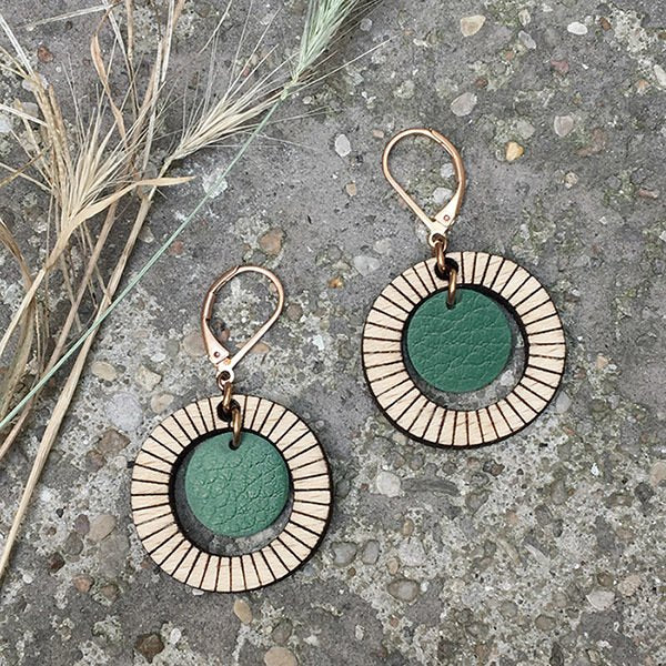 Boucles d'oreilles en bois bulle vert - 2