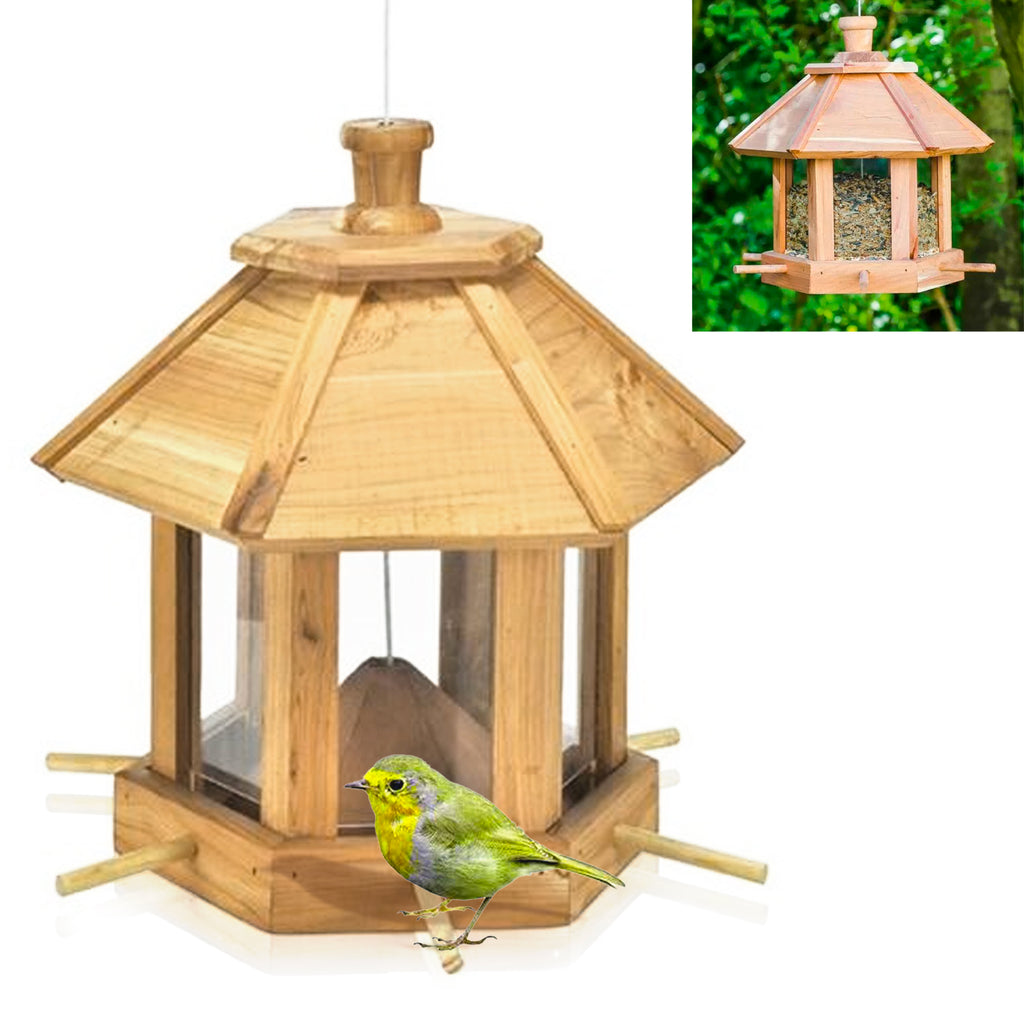 Mangeoire oiseaux bois cèdre 6 emplacements toit amovible jardin - 1