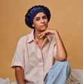 Bonnet de nuit 100% pure soie - bleu nuit - 1