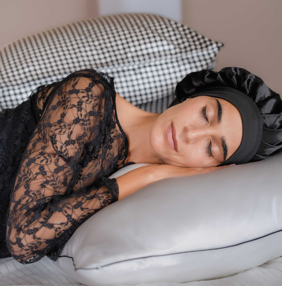 Bonnet de nuit 100% pure soie Noir - 2