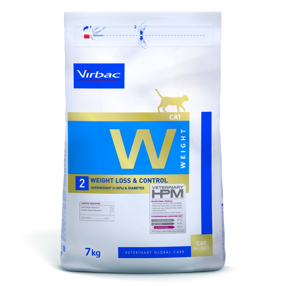 Croquettes chat veterinary hpm cat w2 weight loss&control - virbac - 2