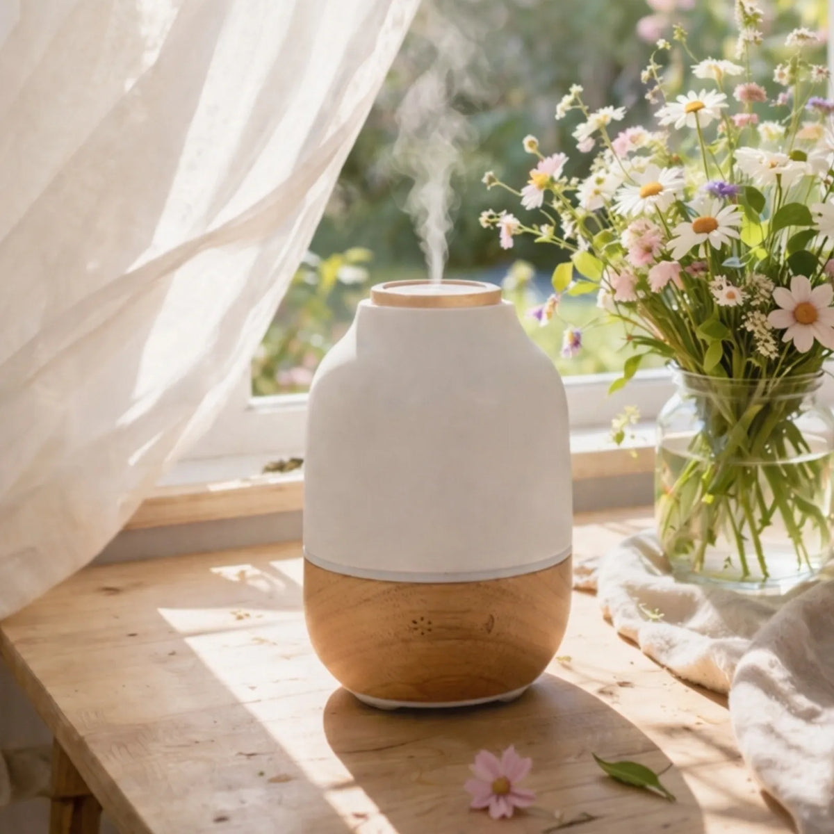 Diffuseur d'huiles essentielles ultrasonique purisia en céramique et bois - 2