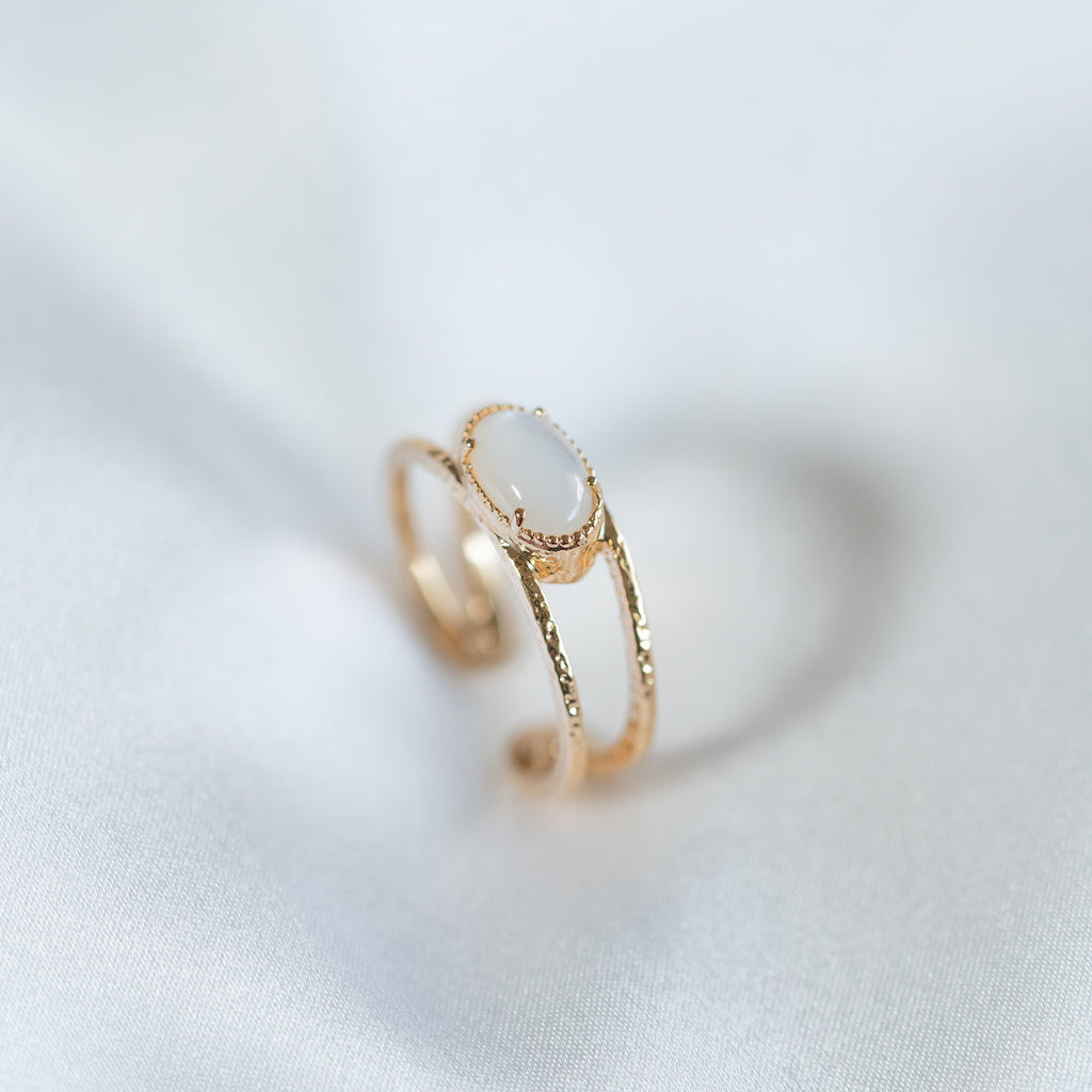 Bague double pierre de lune or ajustable - 1
