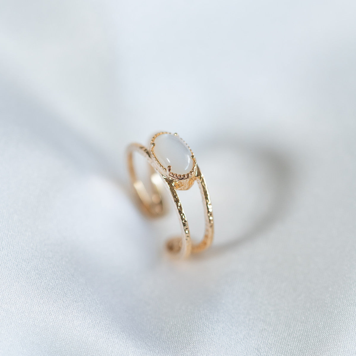 Bague double pierre de lune or ajustable - 1