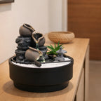 Fontaine d'intérieur oasis avec jardin zen, cascade en jarres et led coloré - 2