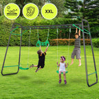 Aire de jeux jardin xxl hypermotion - portique acier 2 sièges, échelle & trapèze - 2