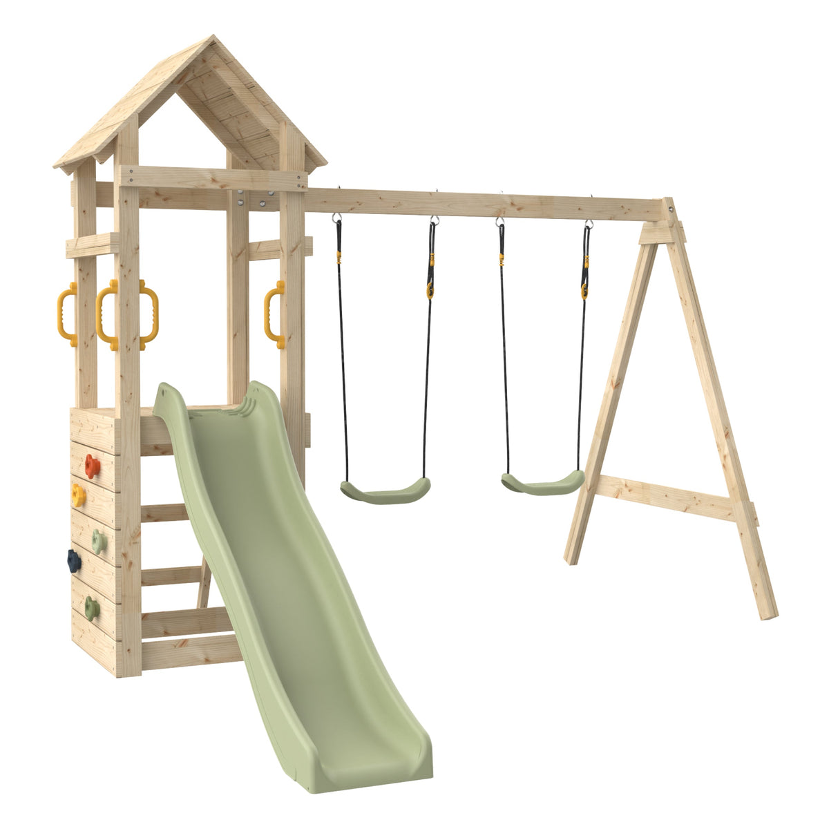 Aire de jeux 2 balançoires, toboggan et mur d'escalade - h210 cm - bois fsc® - - 2