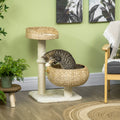 Arbre à chat griffoir 2 niveaux hauteur 72 cm 1 balle suspendue beige - 1