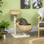 Arbre à chat griffoir 2 niveaux hauteur 72 cm 1 balle suspendue beige - 1