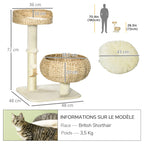 Arbre à chat griffoir 2 niveaux hauteur 72 cm 1 balle suspendue beige - 2