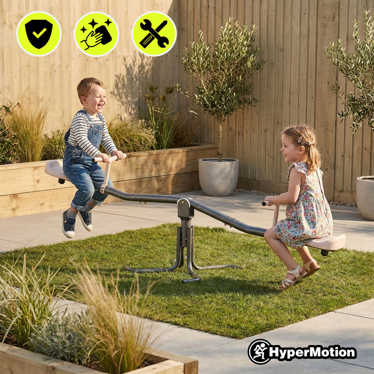 Balançoire jardin 2-en-1 hypermotion - poutre équilibre & rotation 360° - 70kg - 2