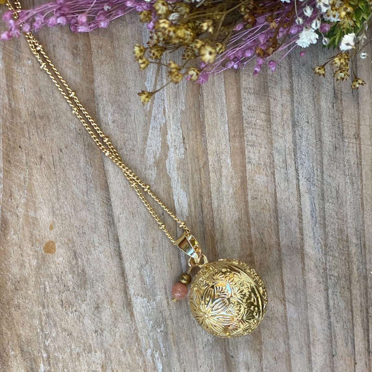 Bola de grossesse or gravé avec quartz - 2