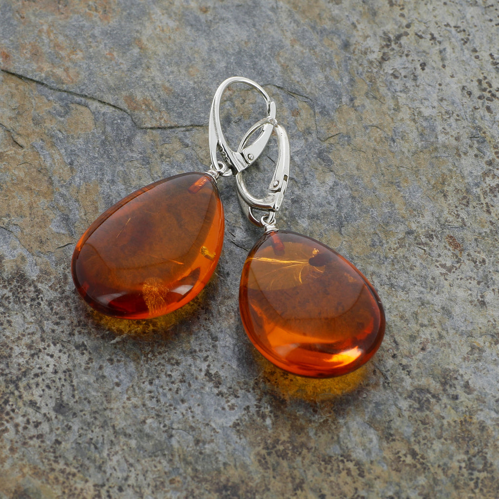 Boucles d'oreilles argent goutte d'ambre - 2