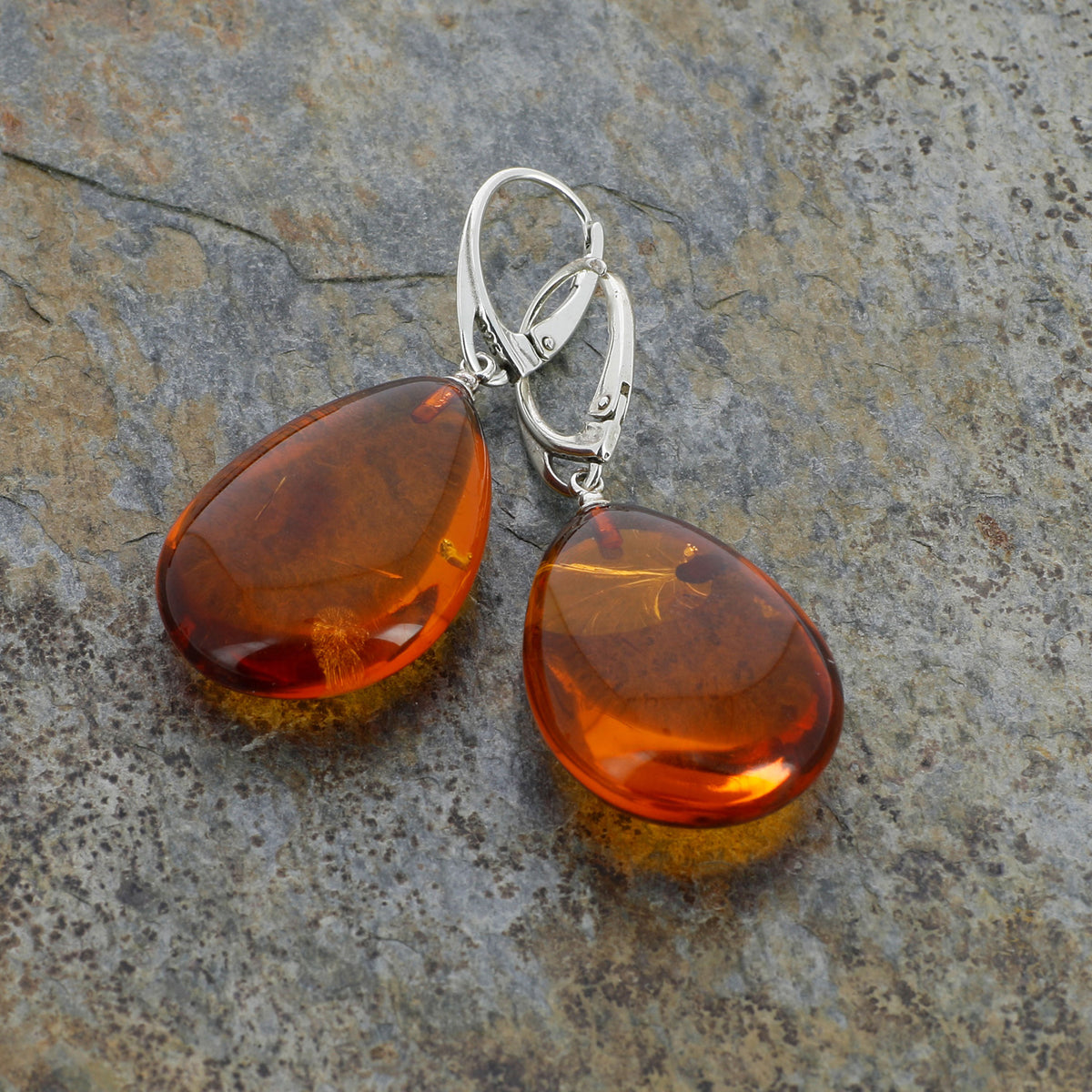 Boucles d'oreilles argent goutte d'ambre - 2