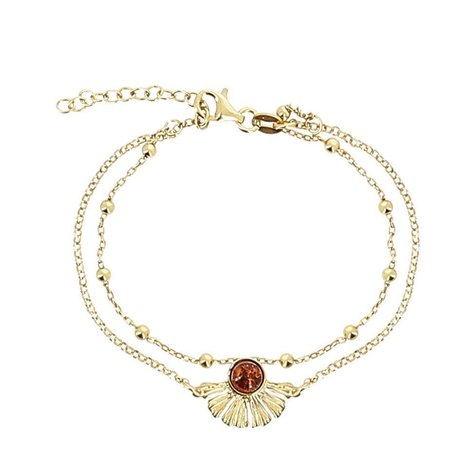 Bracelet doré double Ginkgo ambre - 2