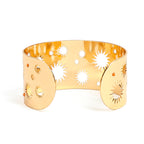 Bracelet manchette Soleil artisanal en acier inoxydable doré et perles de verre - 2