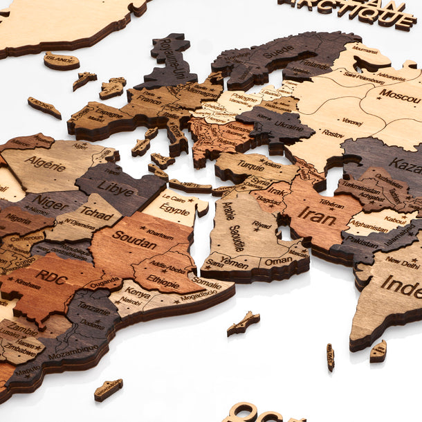 Carte du monde en bois 3D - 2