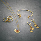 Collier Ginkgo ambre et argent doré - 2
