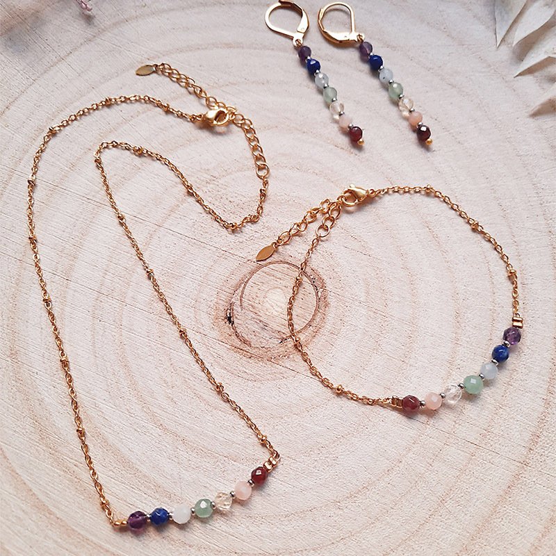 Collier pierres points 7 chakras - 1