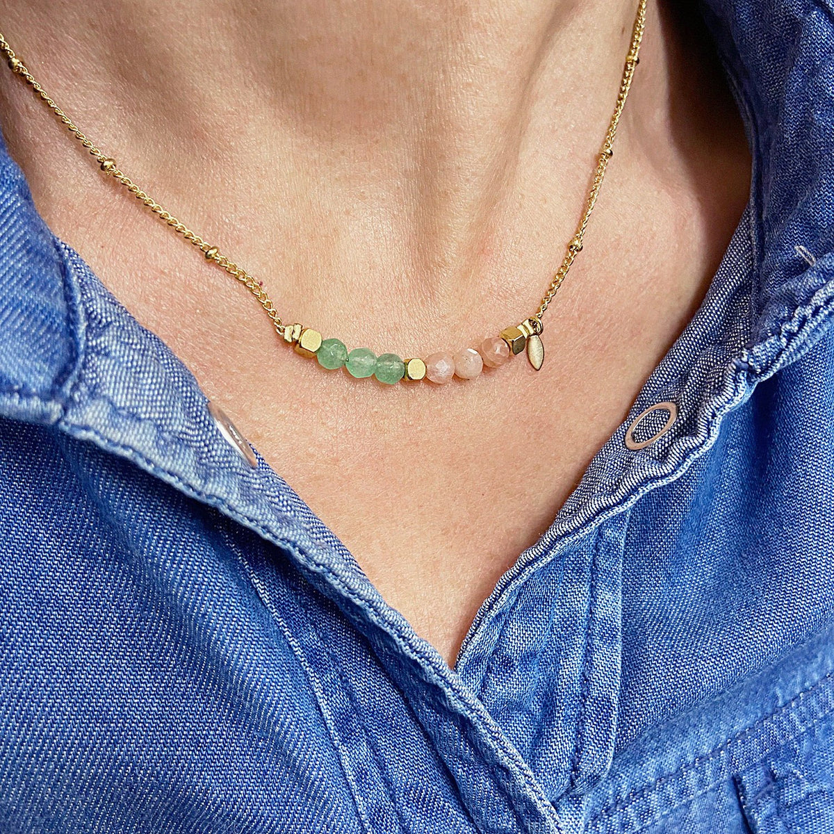 Collier pierres talisman rose et vert - 2