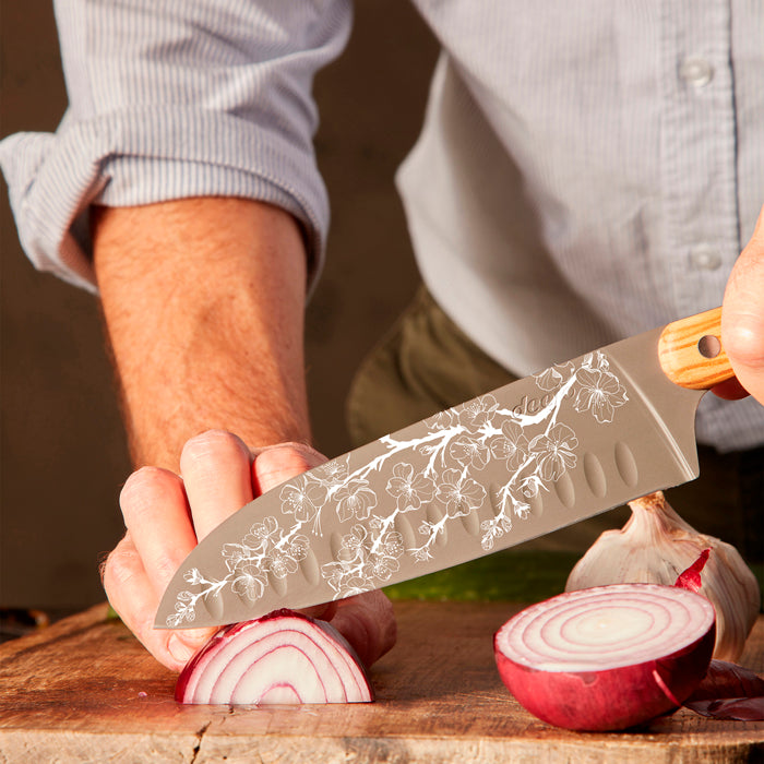 Couteau de cuisine Deejo Sankai Sakura lame inox titane manche en bois d’olivier - 2