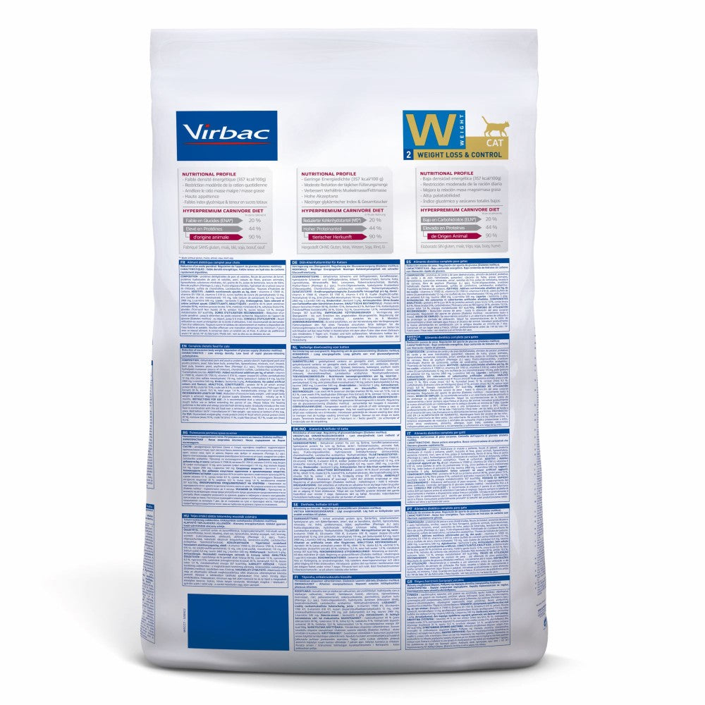 Croquettes chat veterinary hpm cat w2 weight loss&control - virbac - 1
