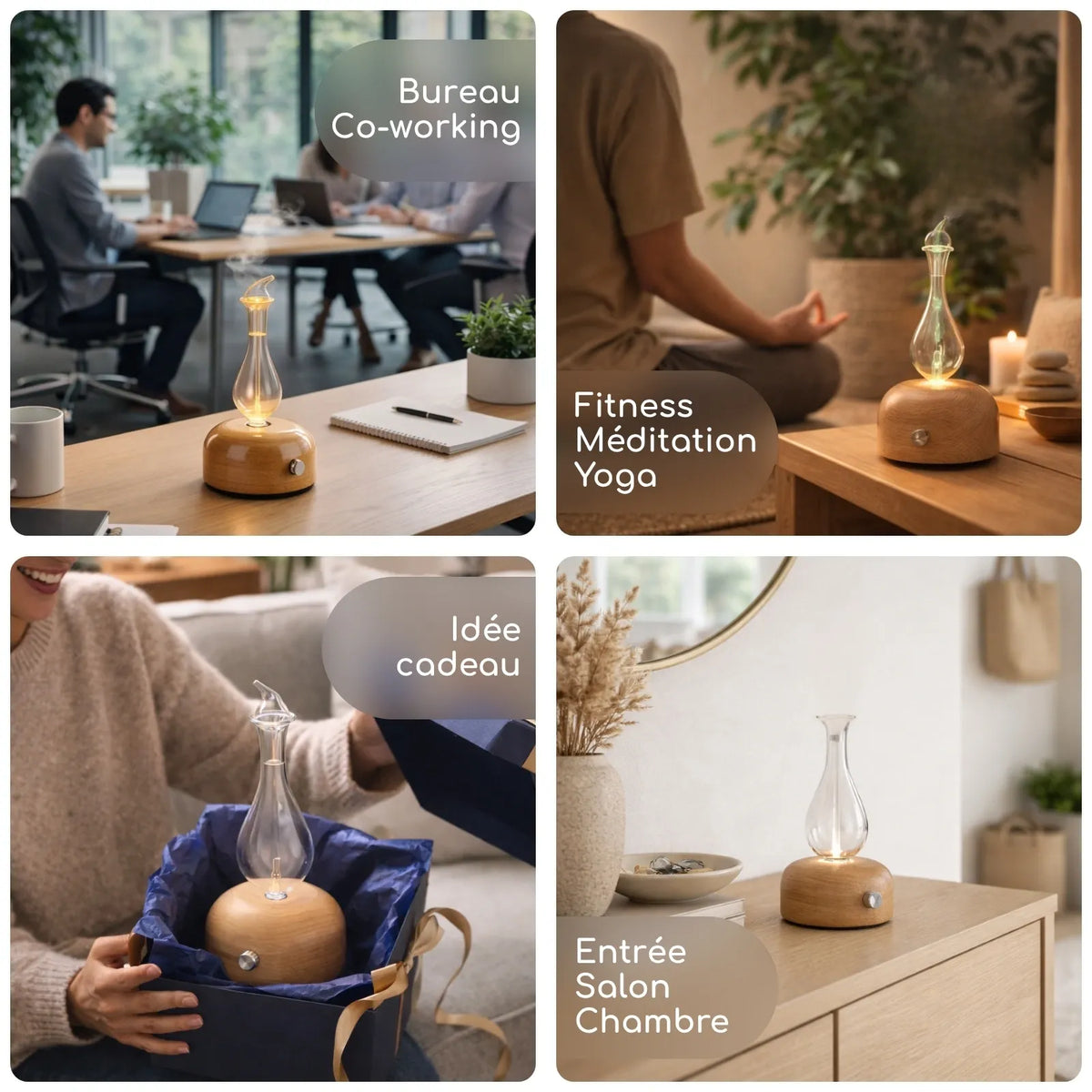 Diffuseur d'huiles essentielles par nébulisation aurora en bois fsc et verre - 2