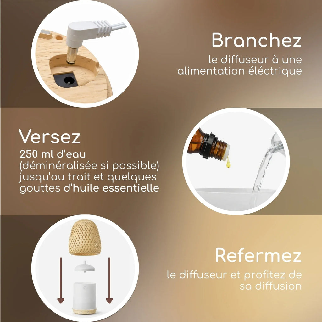 Diffuseur d'huiles essentielles ultrasonique olaki en bambou tissé main - 2
