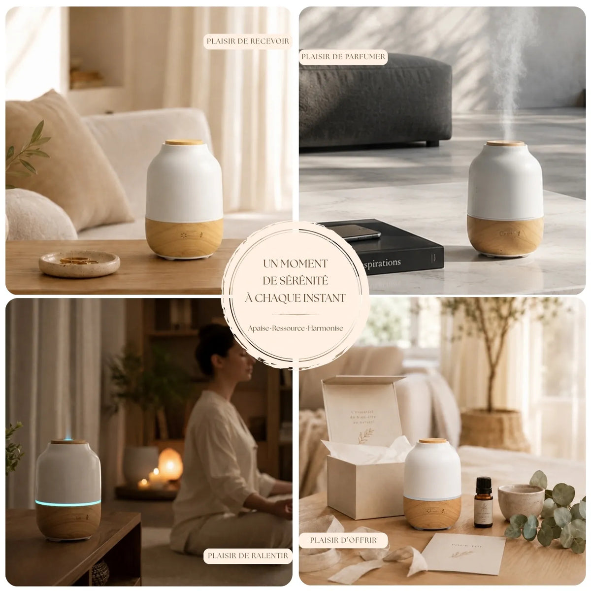 Diffuseur d'huiles essentielles ultrasonique purisia en céramique et bois - 1