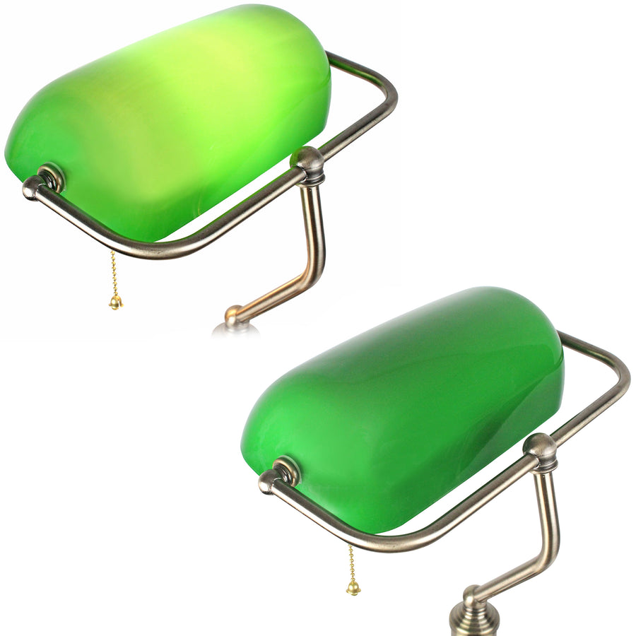 Lampe de banquier verte vintage abat jour opaline bureau salon - 1