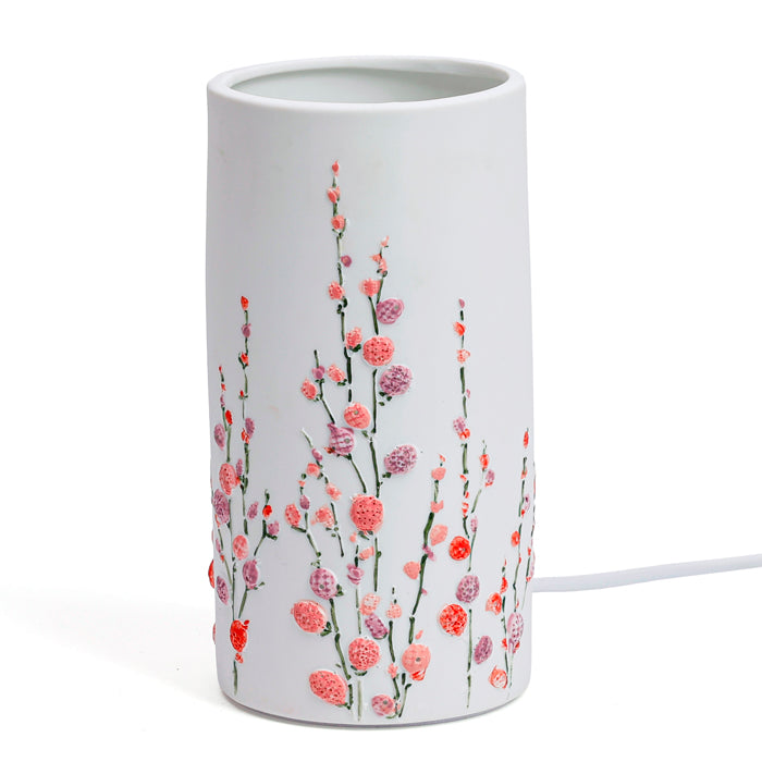 Lampe de table artisanale rose en porcelaine motif floral - 2