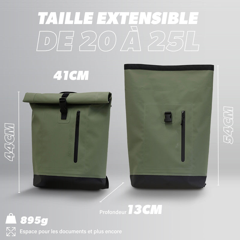 Sac à dos rollup imperméable 20-25l vert - 2