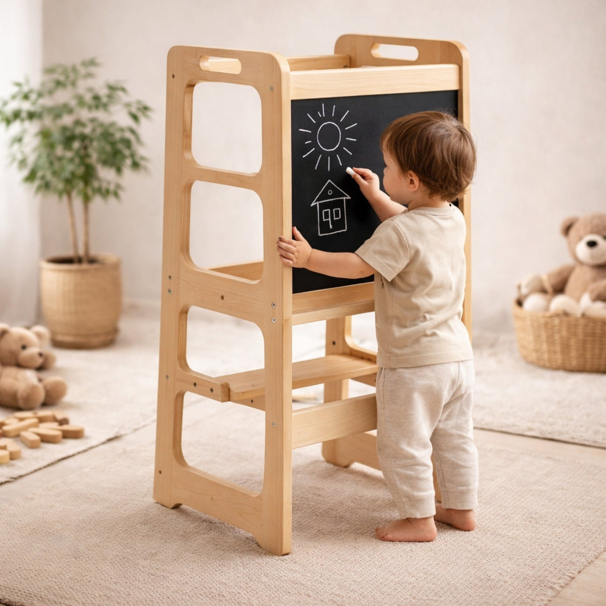 Tour observation montessori bébé enfant - pliable en table bureau tableau dessin - 1